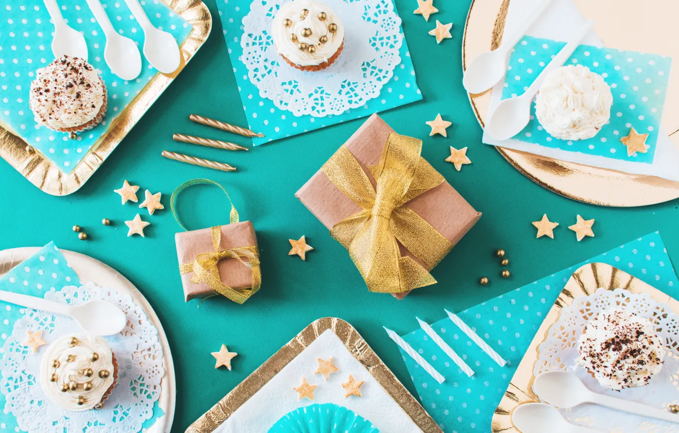 Photo wallpaper background, blue, gifts, dessert, decor, Cake, Birthday, Birthday