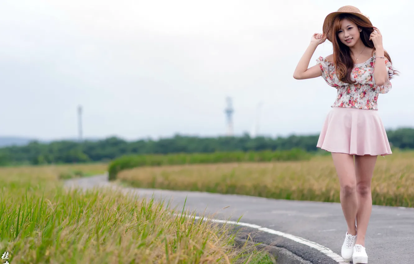 Photo wallpaper road, girl, Asian