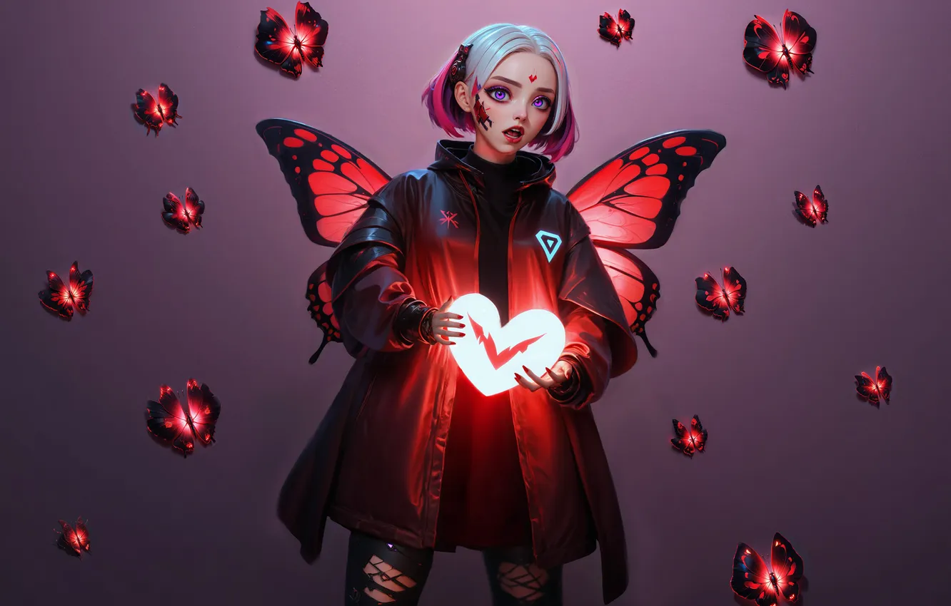 Photo wallpaper girl, style, butterfly, anime, hearts, cloak, the wings of a butterfly