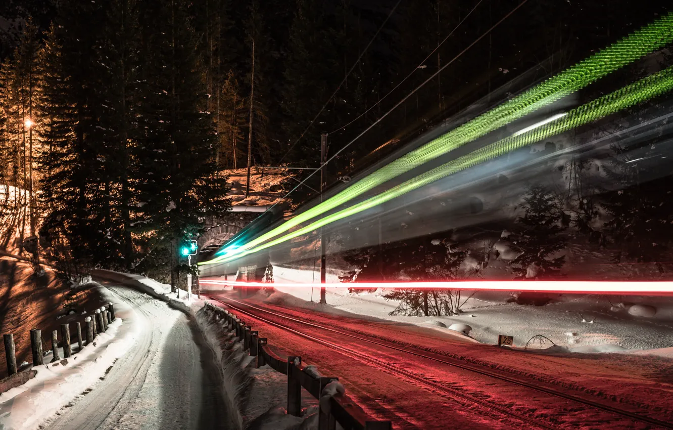 Photo wallpaper road, night, lights