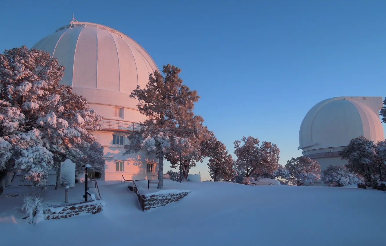 Photo wallpaper United States, winter, snow, Texas, located Jeff Davis County, McDonald astronomical observatory