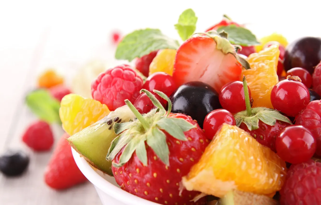 Photo wallpaper berries, raspberry, background, widescreen, Wallpaper, orange, food, kiwi