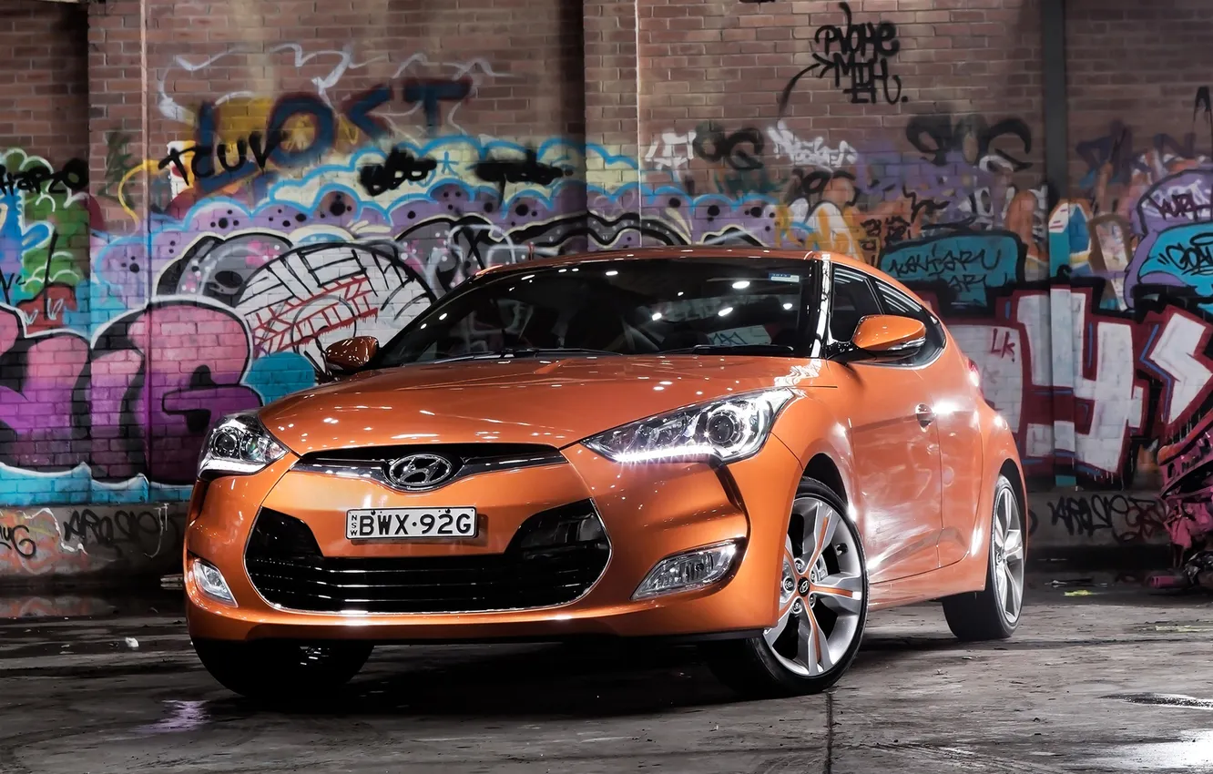 Photo wallpaper auto, graffiti, Hyundai, the front, Veloster
