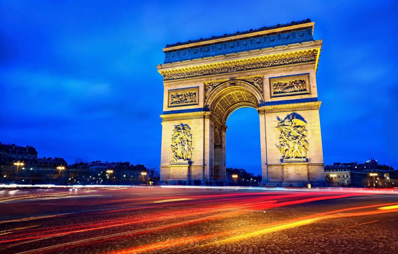 Photo wallpaper road, light, the city, lights, France, Paris, the evening, excerpt