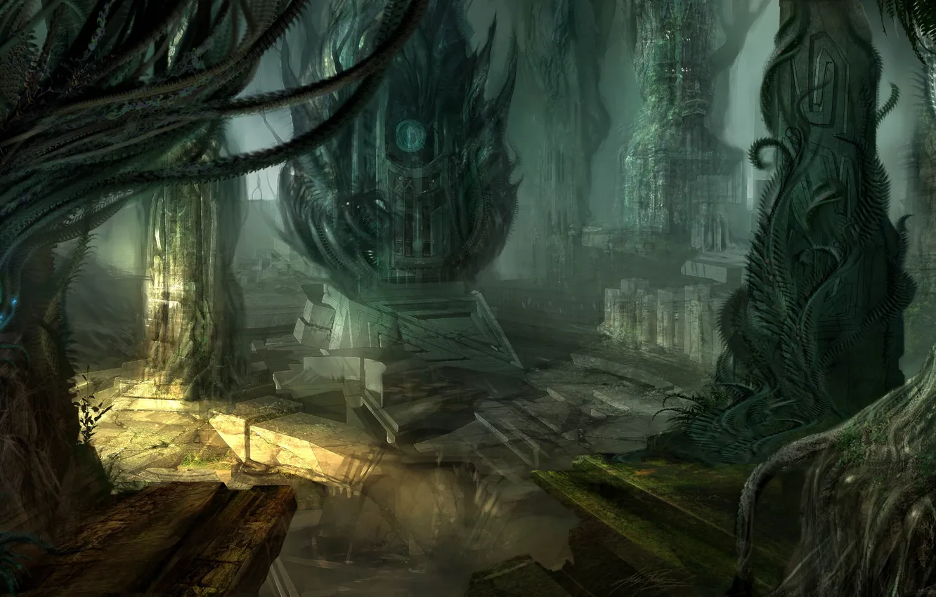 Photo wallpaper the city, columns, alien, cave, ruins