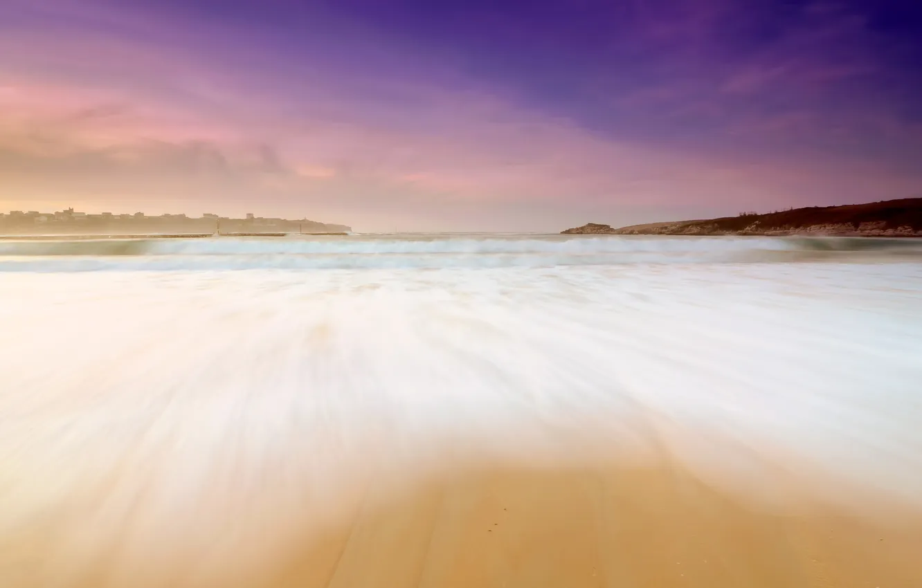 Photo wallpaper sea, wave, beach, the sky, sunset, shore, Spain, Spain