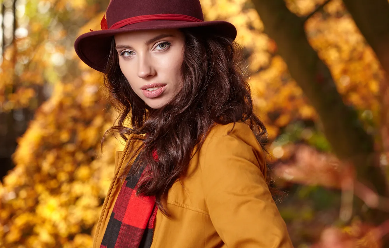 Photo wallpaper autumn, look, girl, photo, hat