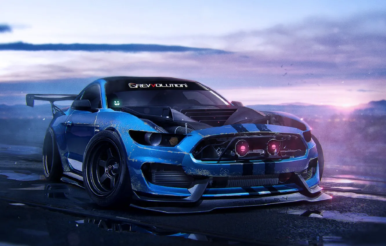 Photo wallpaper Ford, Shelby, Muscle, Car, Art, Blue, GT350, 2015