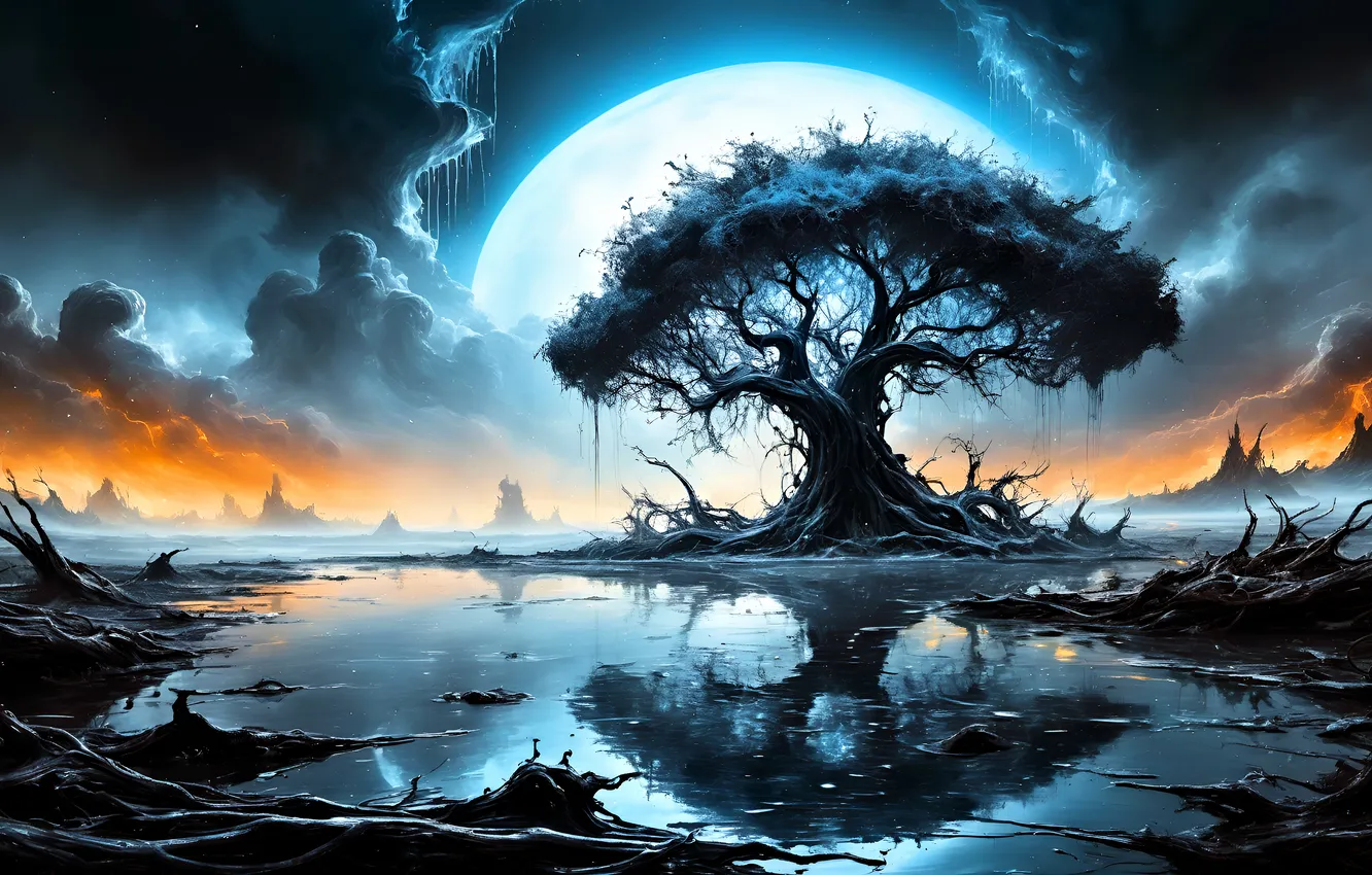 Photo wallpaper landscape, tree, apocalypse