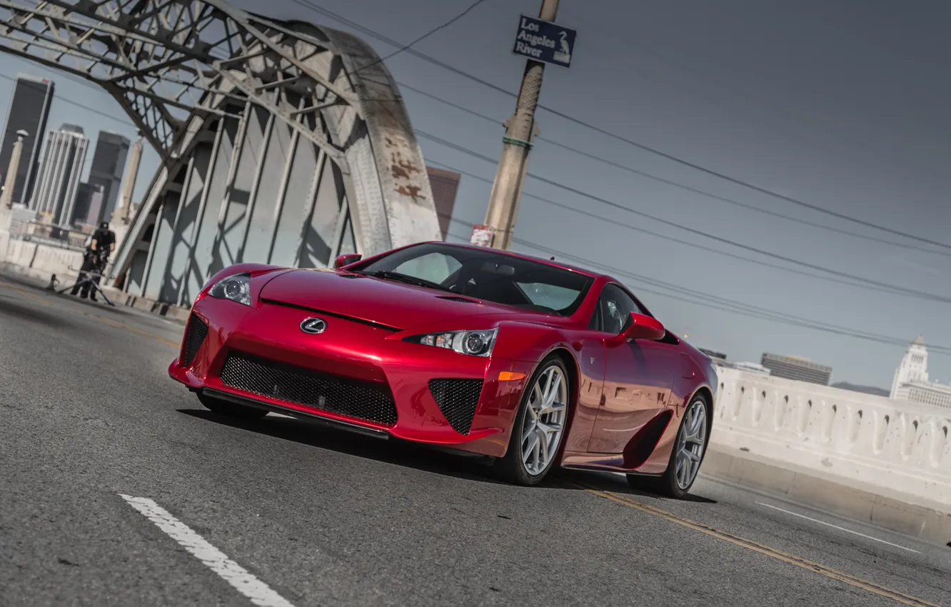 Photo wallpaper Lexus, red, bridge, lfa