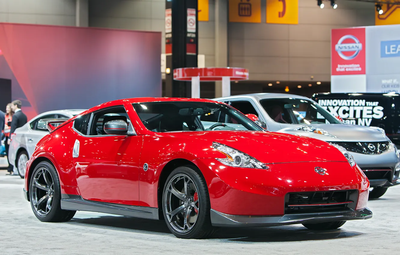 Photo wallpaper red, Nissan, 370, Sport, sleek, Performance, vehicle, show