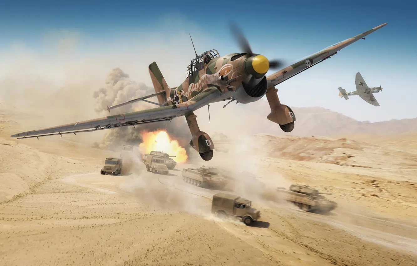 Photo wallpaper tank, Germany, painting, dive bomber, Dive bomber, Air force, car, North Africa