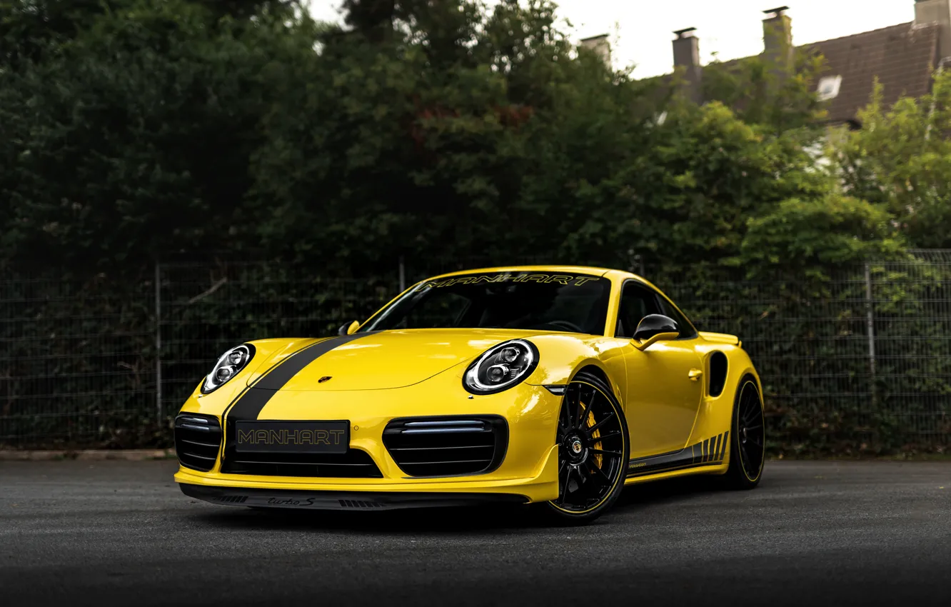 Photo wallpaper yellow, coupe, 911, Porsche, 991, Manhart, 911 Turbo S, 2020