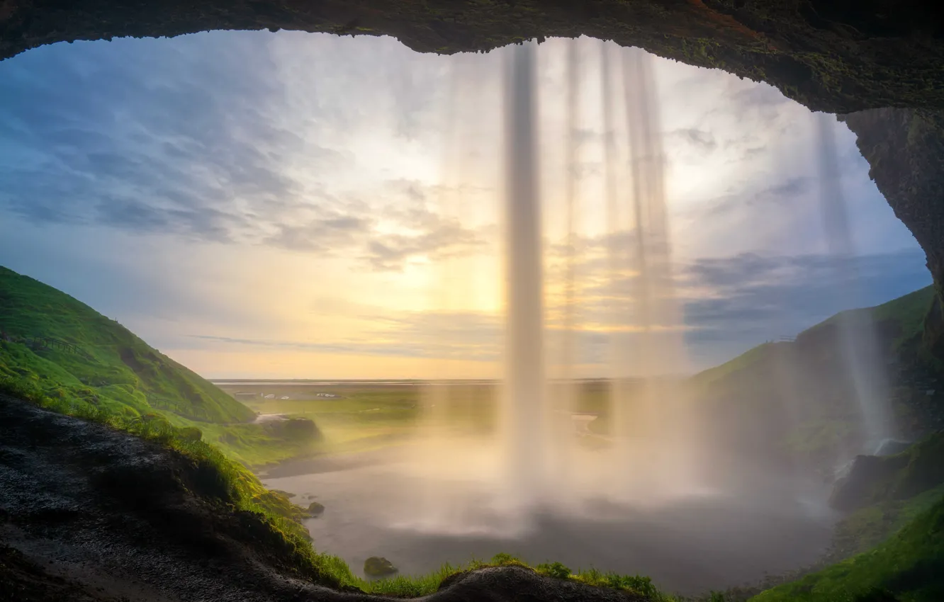 Photo wallpaper rocks, waterfall, arch