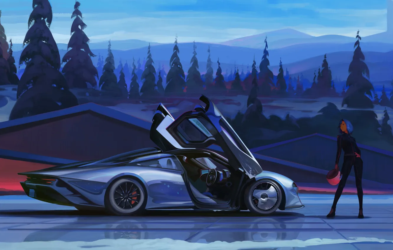 Photo wallpaper woman, modern, night, vehicle