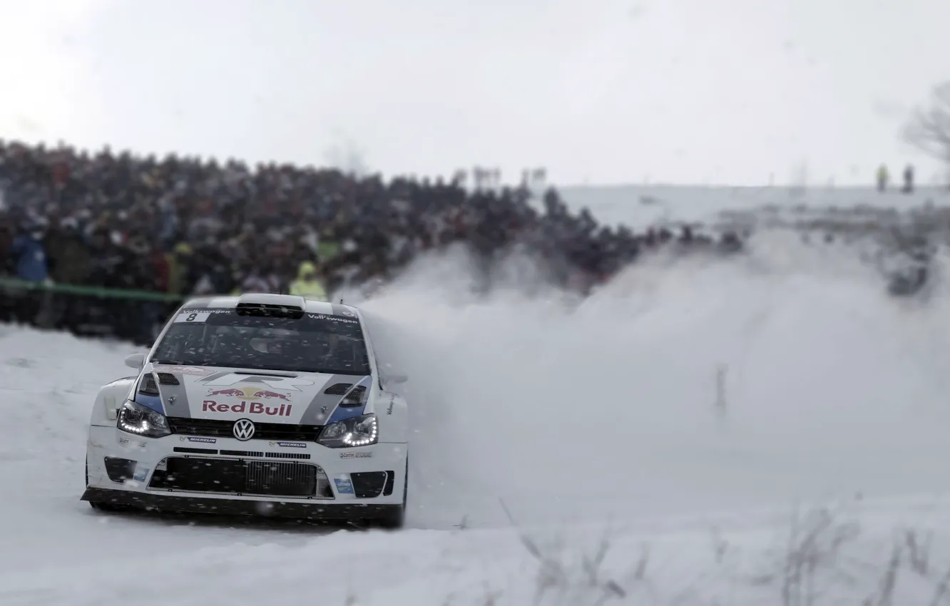 Photo wallpaper Snow, Volkswagen, Turn, Skid, WRC, Rally, The front, Polo