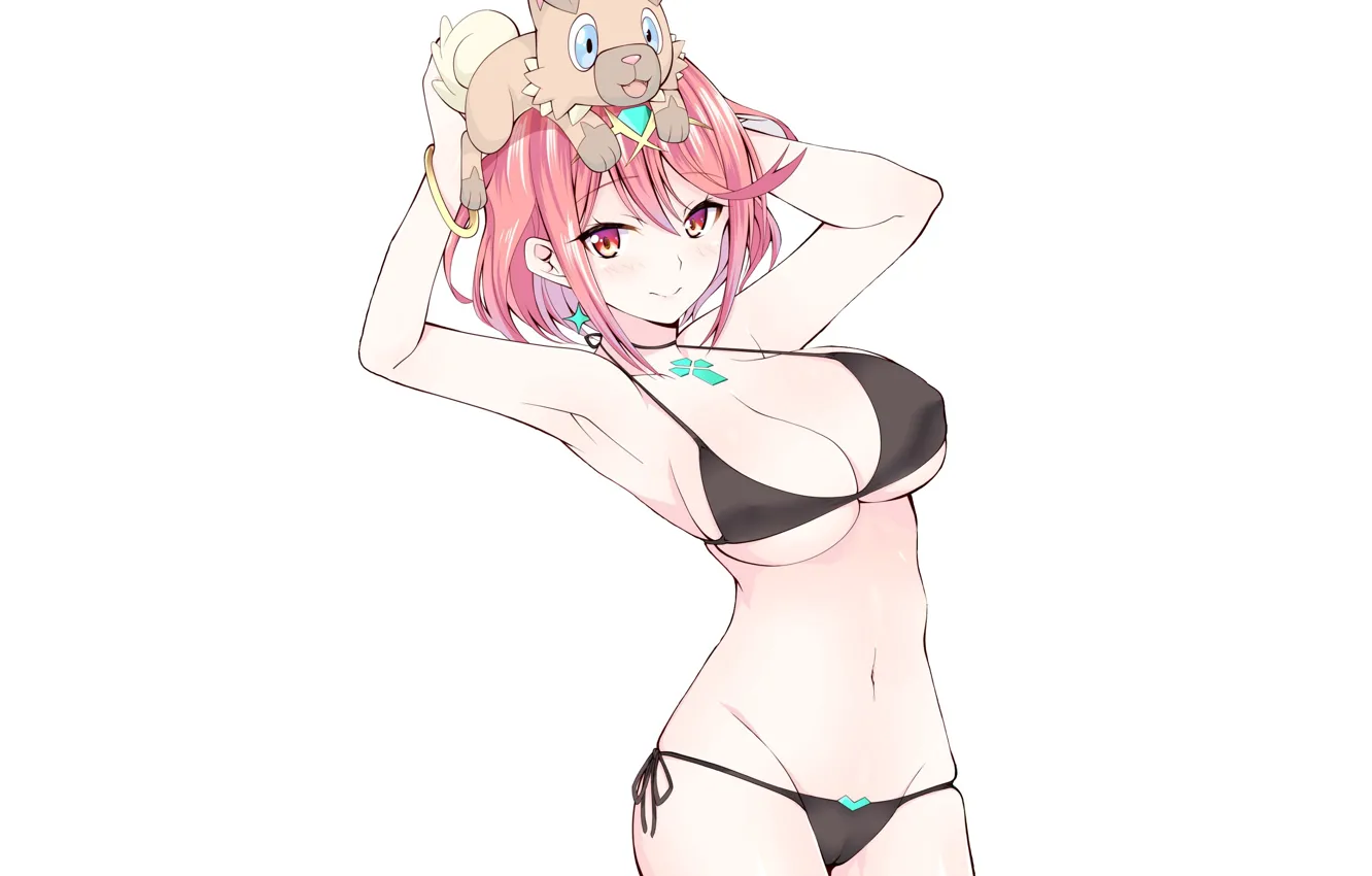 Photo wallpaper girl, hot, sexy, pink hair, puppy, nipples, boobs, pink