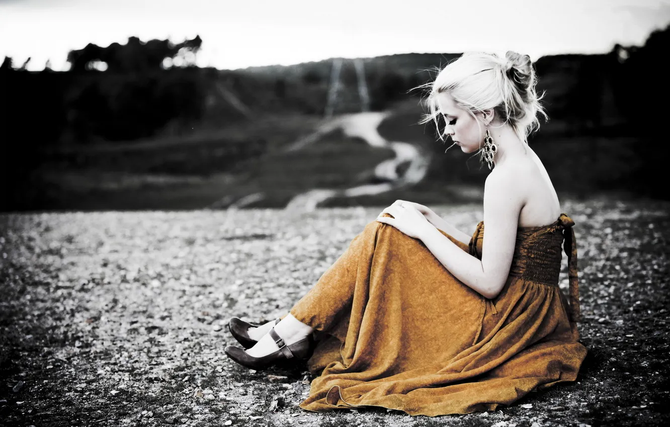 Photo wallpaper road, girl, mood