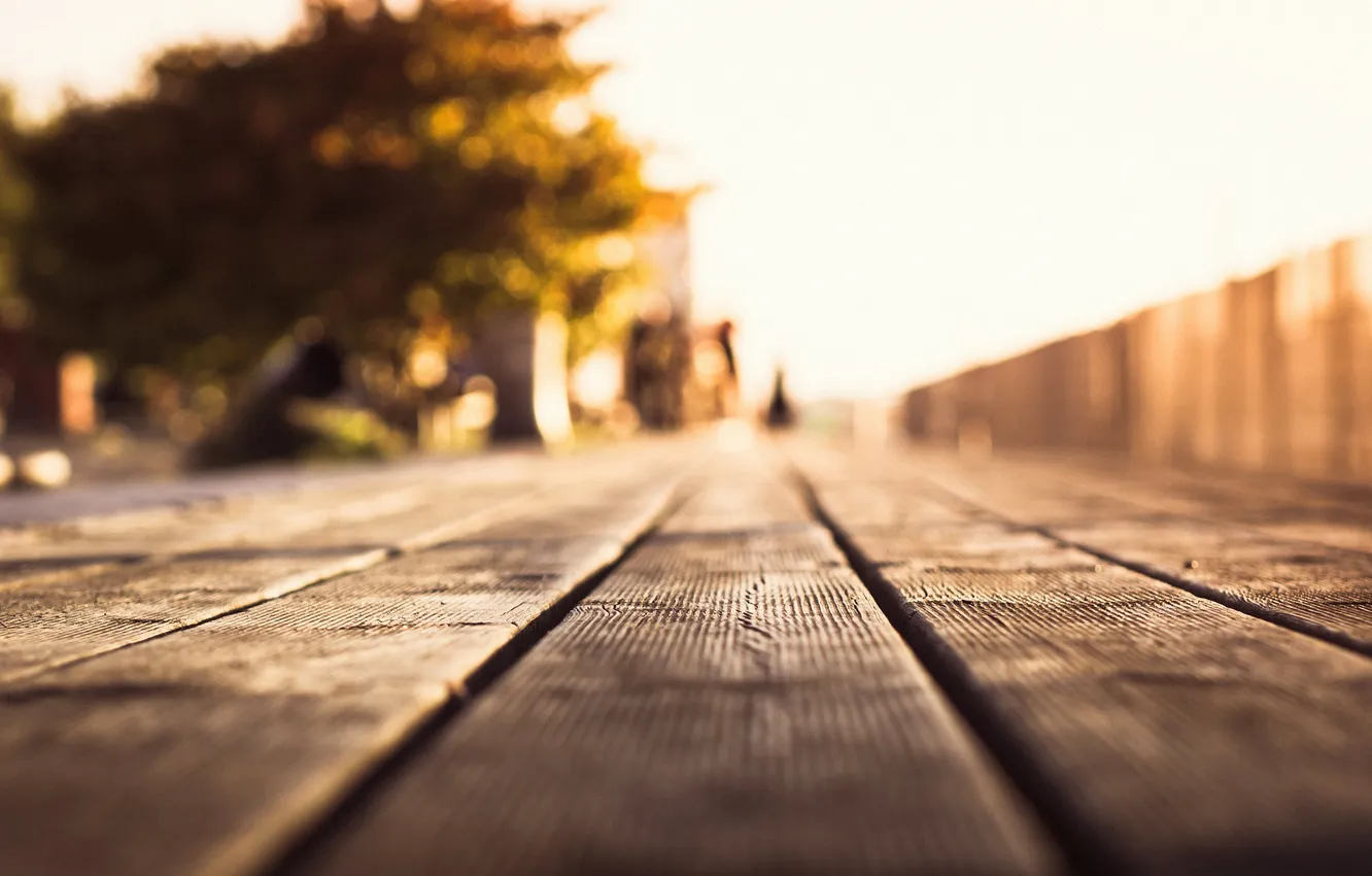 Photo wallpaper road, macro, trees, Board, blur, bokeh