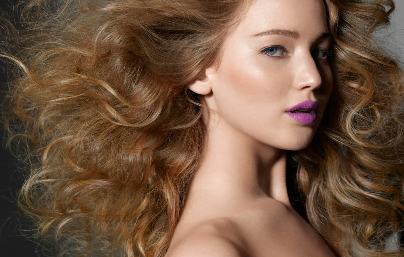 Photo wallpaper girl, face, hair, makeup, actress, lipstick, blue-eyed, Jennifer Lawrence