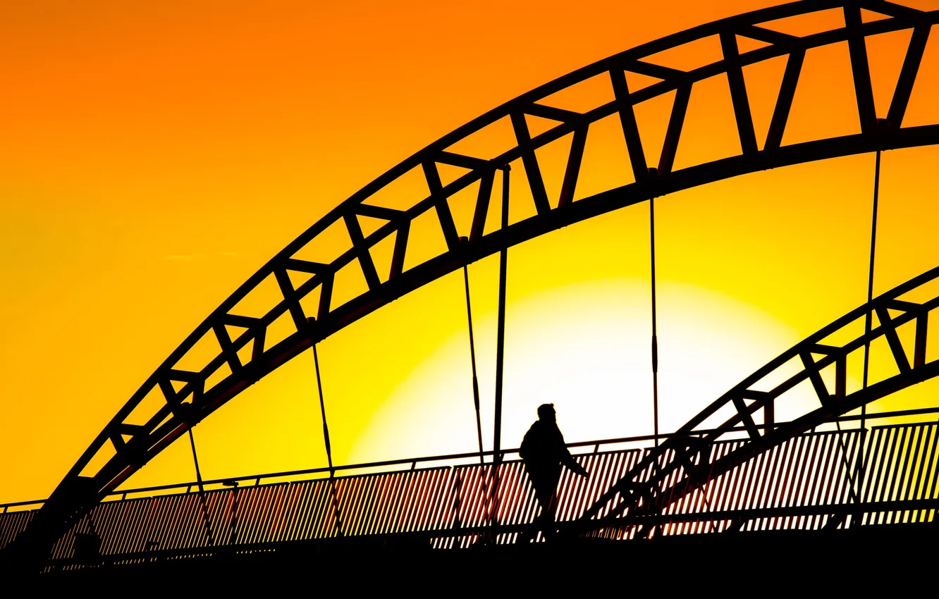 Photo wallpaper the sky, sunset, bridge, silhouette