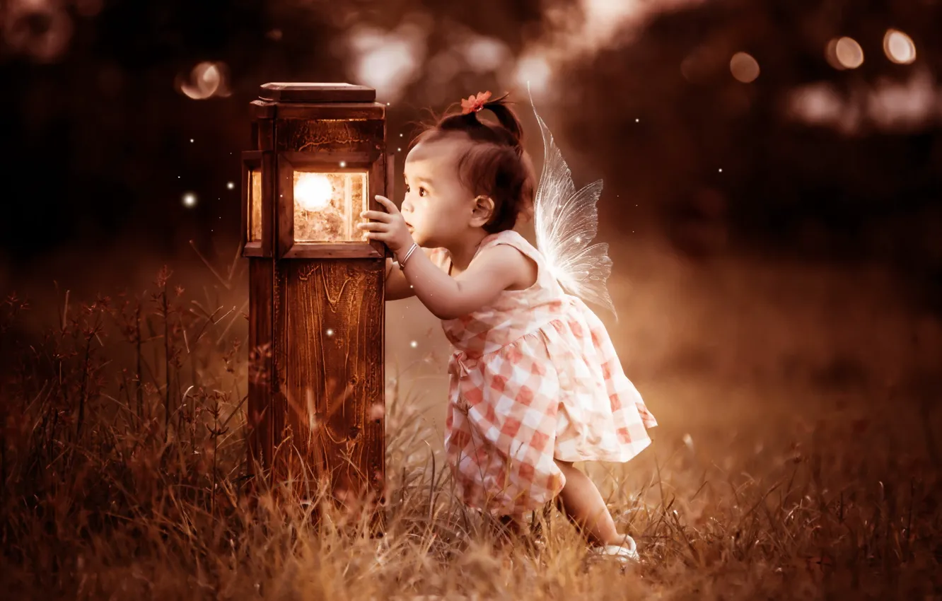 Photo wallpaper background, girl, lamp