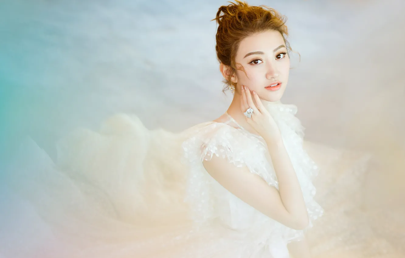 Photo wallpaper eyes, look, girl, pose, sweetheart, Japanese, portrait, hands