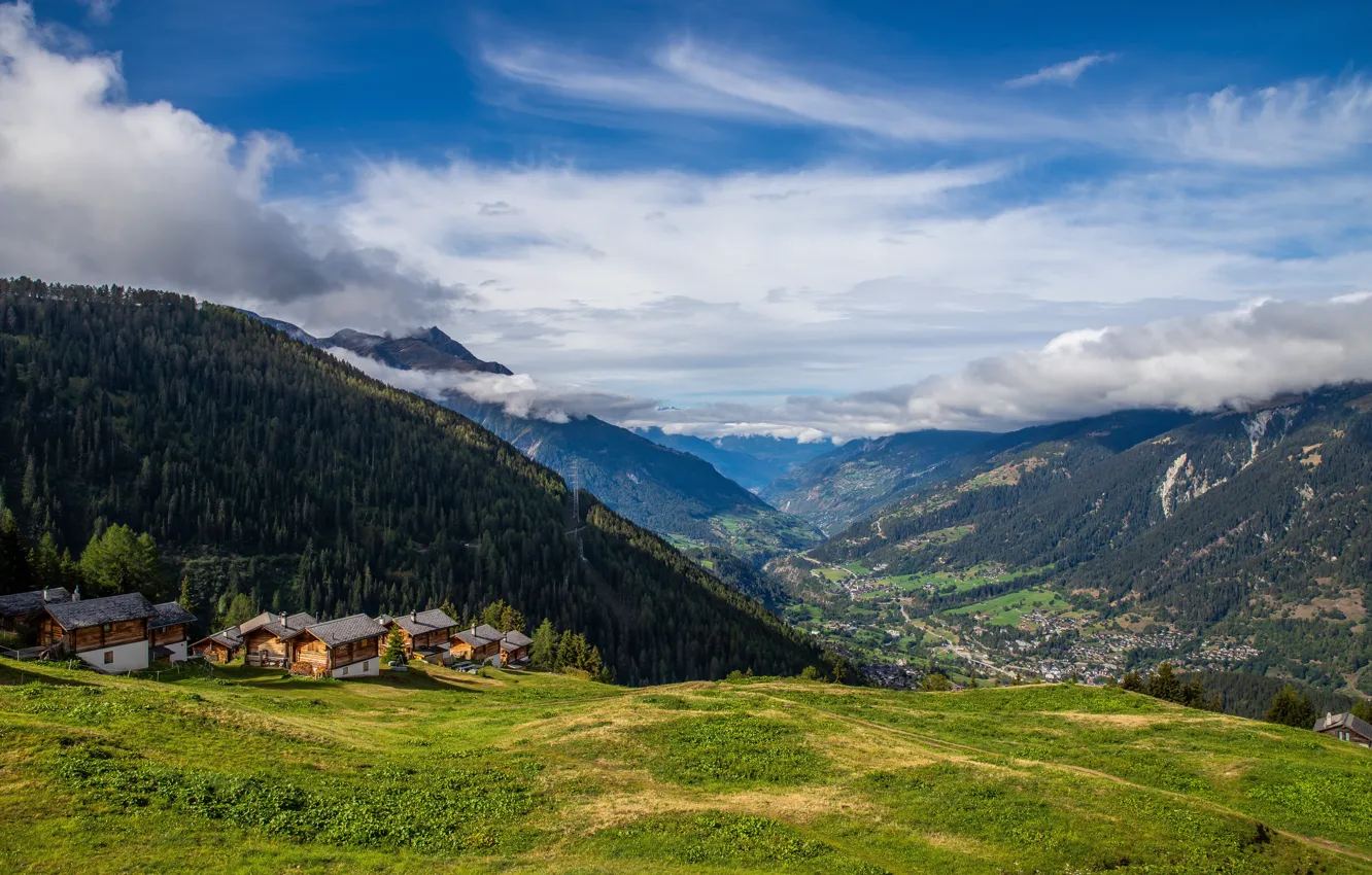 Photo wallpaper forest, mountains, Alps, house