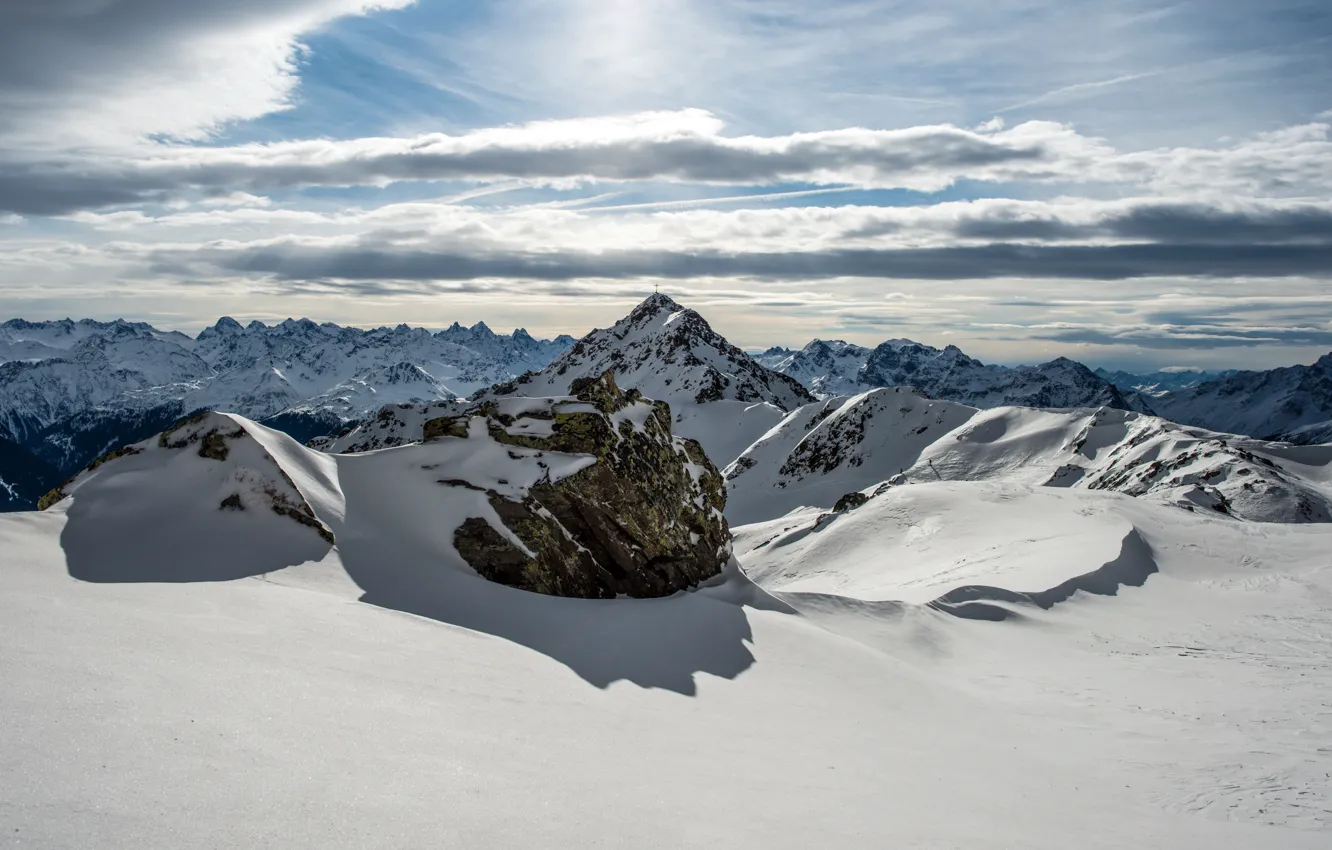 Photo wallpaper the sky, snow, mountains