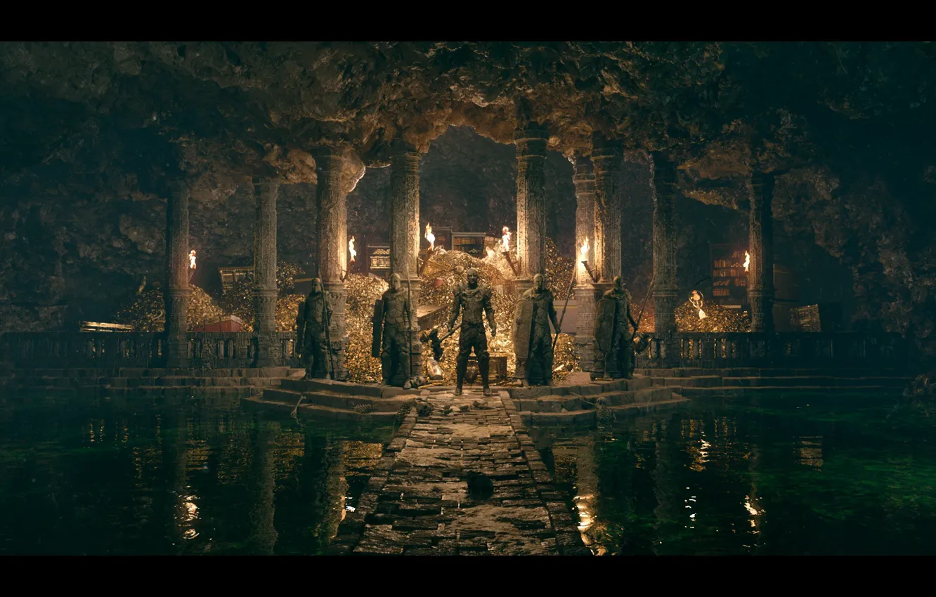 Photo wallpaper warrior, columns, torch, Guardians