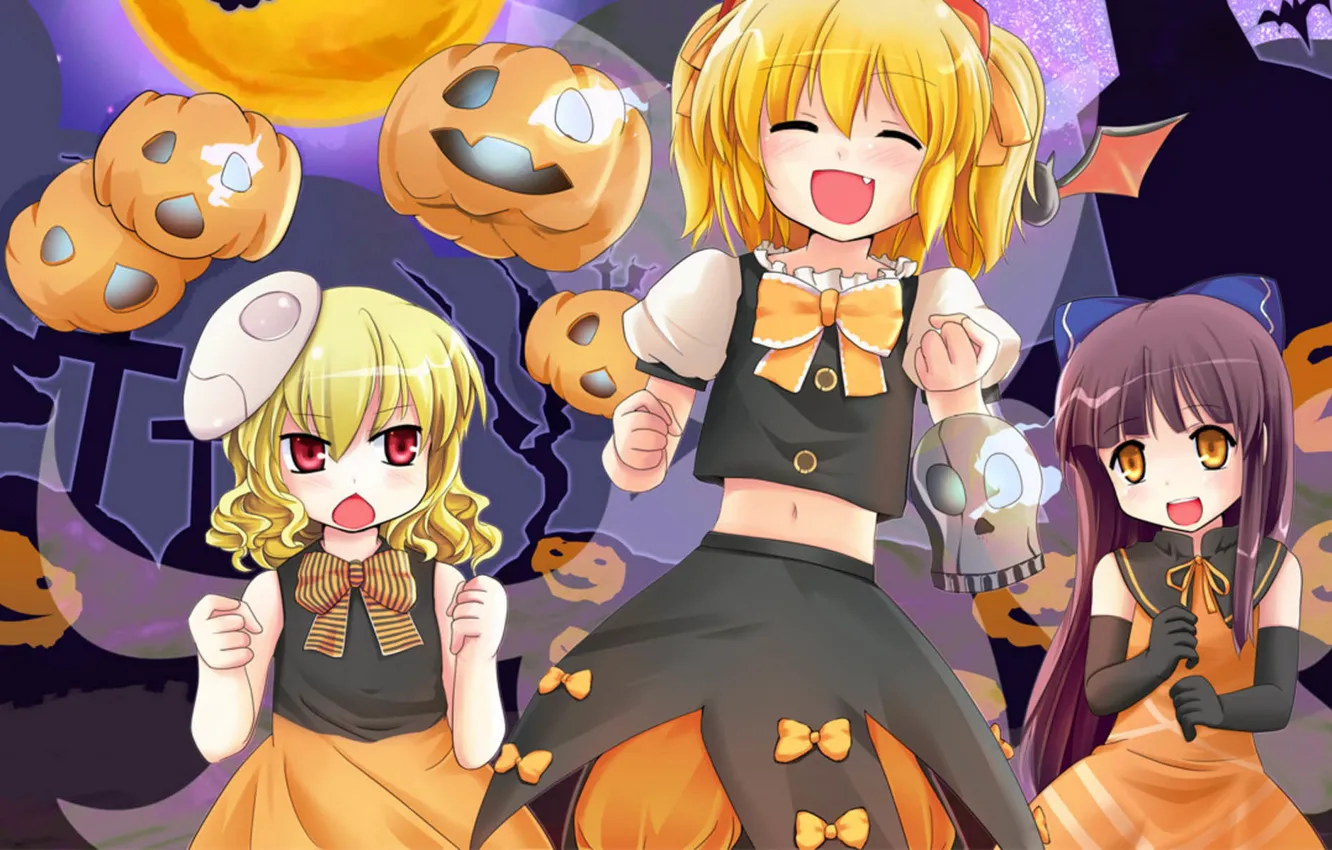 Photo wallpaper anime, pumpkin, Kawai, Halloween