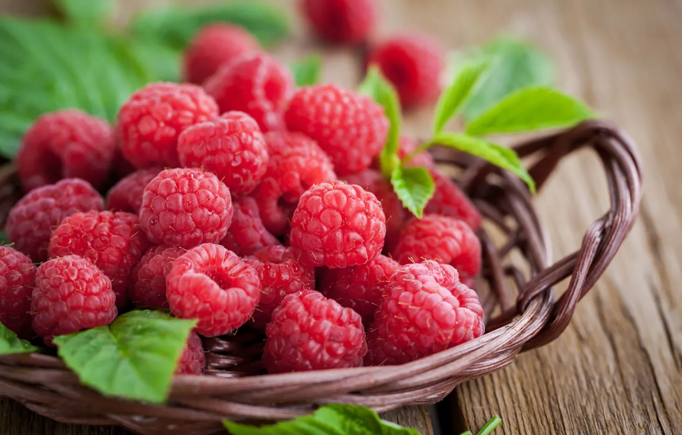 Photo wallpaper table, network, leaves, bokeh, berries, raspberry, Board