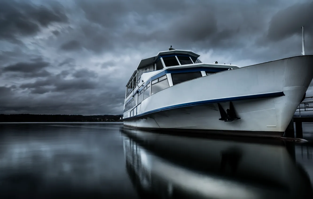 Photo wallpaper night, river, ship