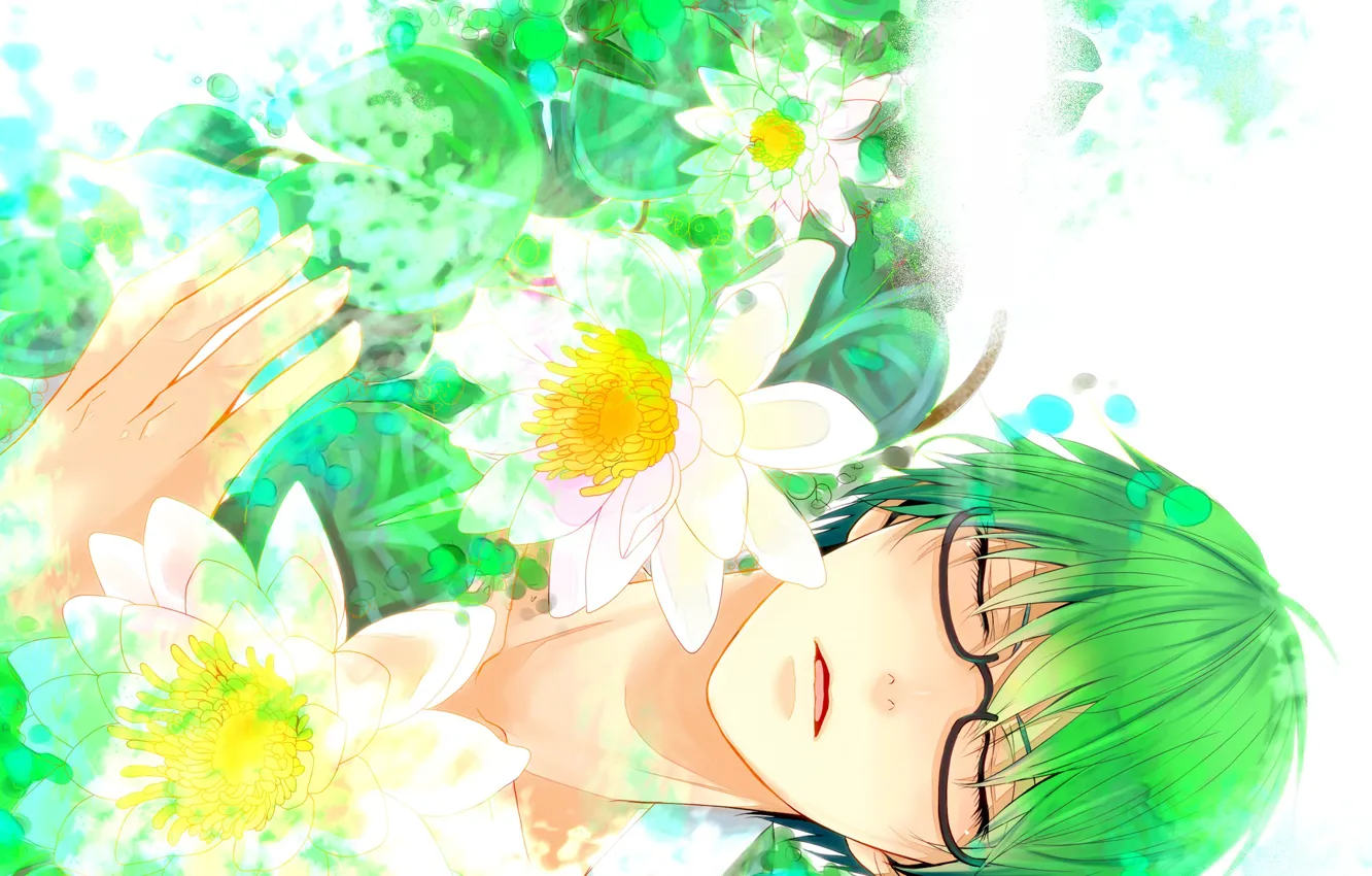 Photo wallpaper flowers, sleeping, guy, Kuroko's basketball, Midorima Shintaro, Kuroko no baske