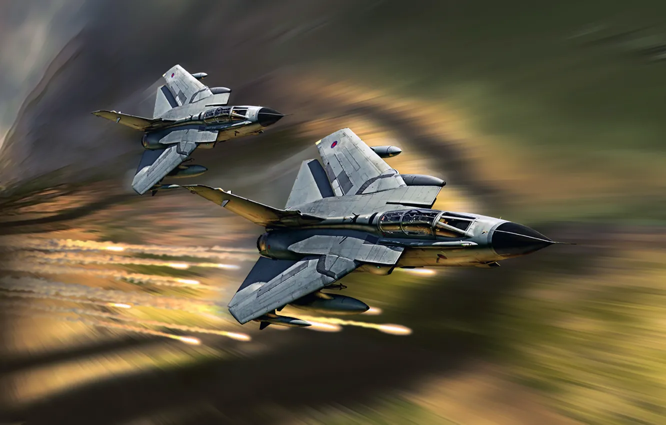 Photo wallpaper art, fighter-bomber, Panavia, Tornado, combat jet aircraft with variable sweep wing