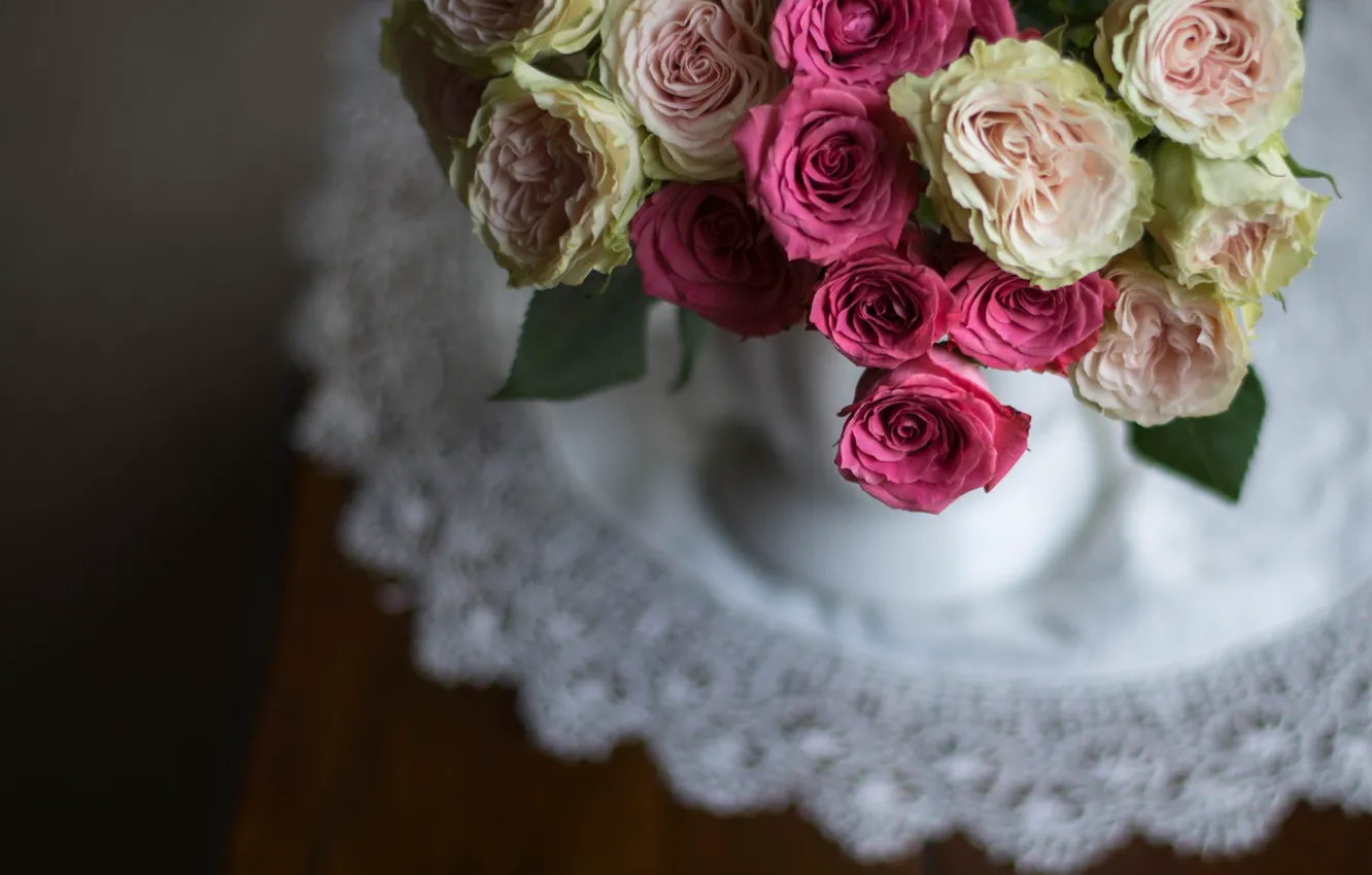 Photo wallpaper roses, bouquet, buds, napkin