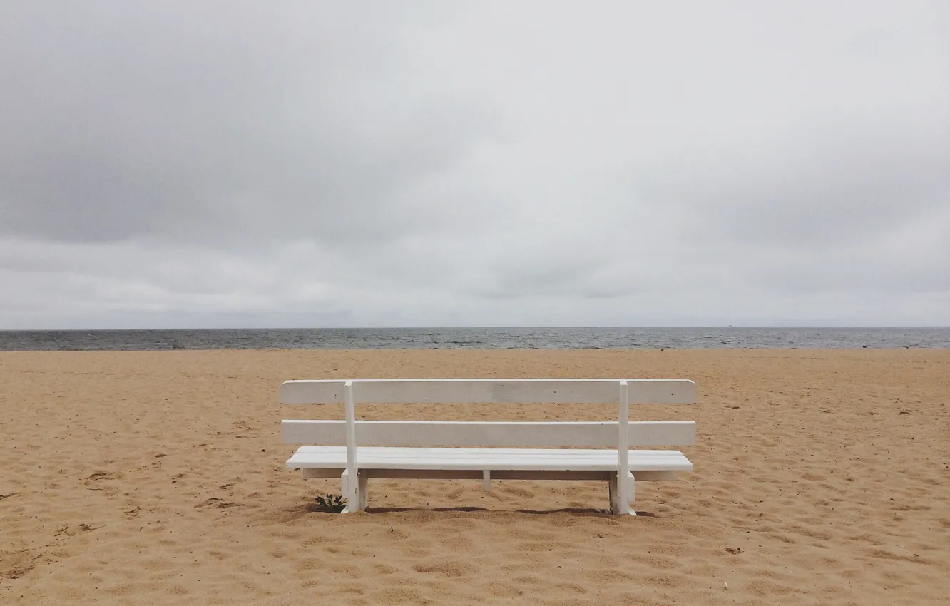 Photo wallpaper sea, beach, bench