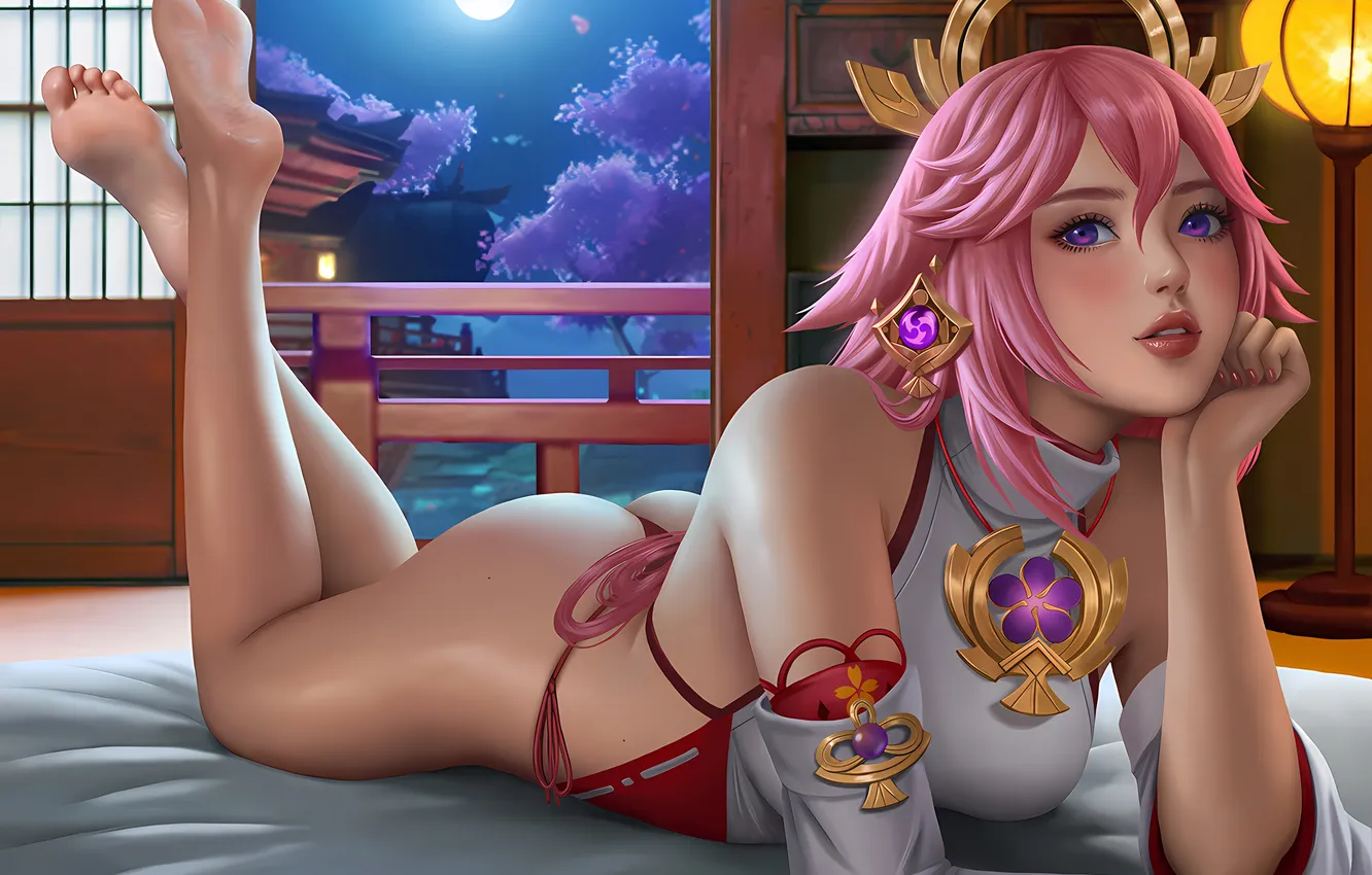 Photo wallpaper girl, moon, sexy, lingerie, ass, pantsu, panties, pink hair