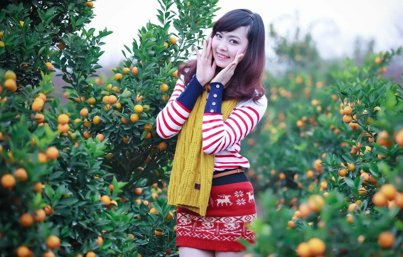 Photo wallpaper girl, background, garden