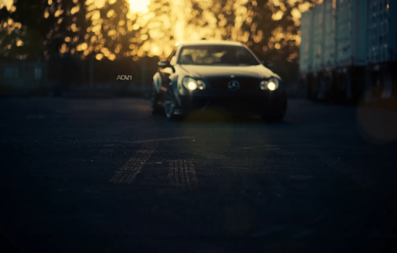 Photo wallpaper machine, sunset, background, black, the evening, cars, Mercedes