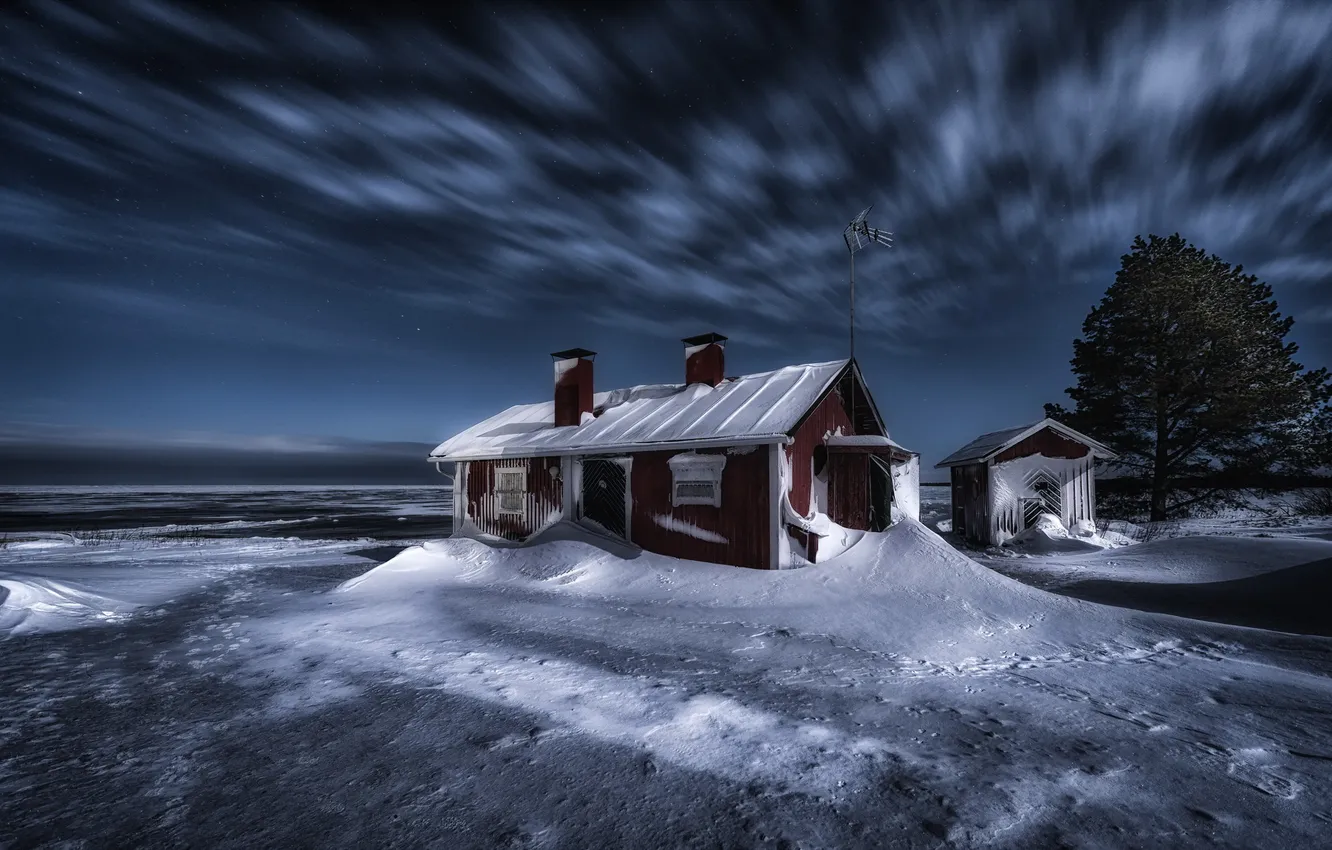 Photo wallpaper sea, night, shore, home