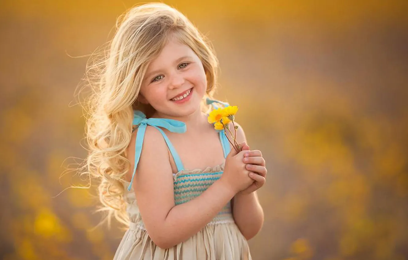 Photo wallpaper flowers, children, mood, girl
