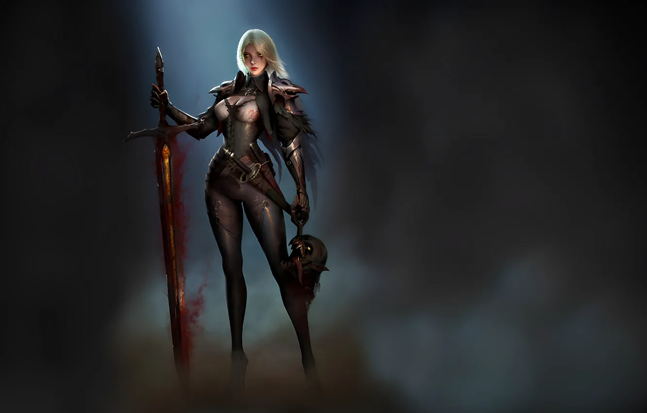 Photo wallpaper girl, sword, fighter, anime, blonde, warrior, fantasy girl, swrord