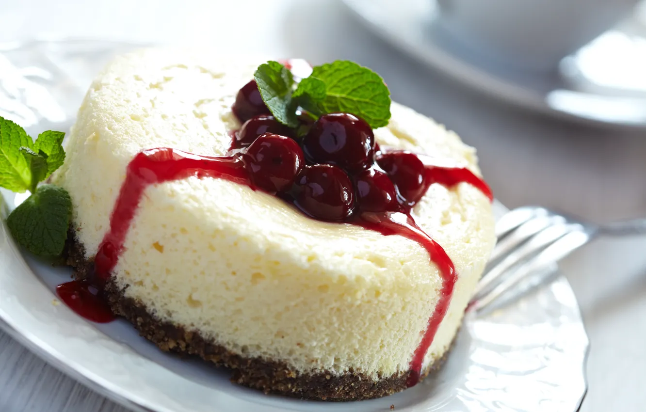 Photo wallpaper cherry, berries, cake, dessert, jam, sweet, cheesecake