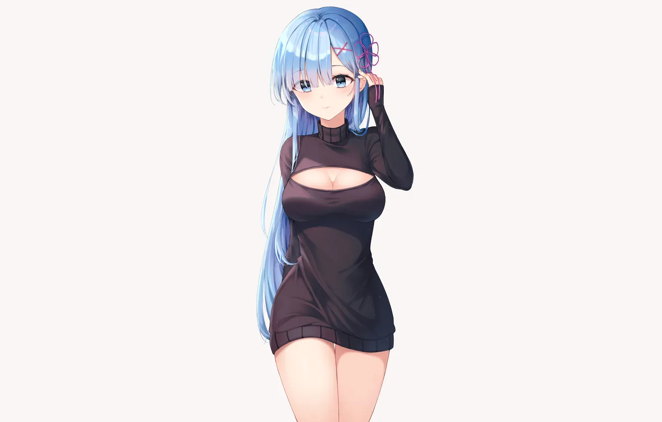 Photo wallpaper girl, sexy, cleavage, dress, boobs, sexy girl, anime, blue eyes