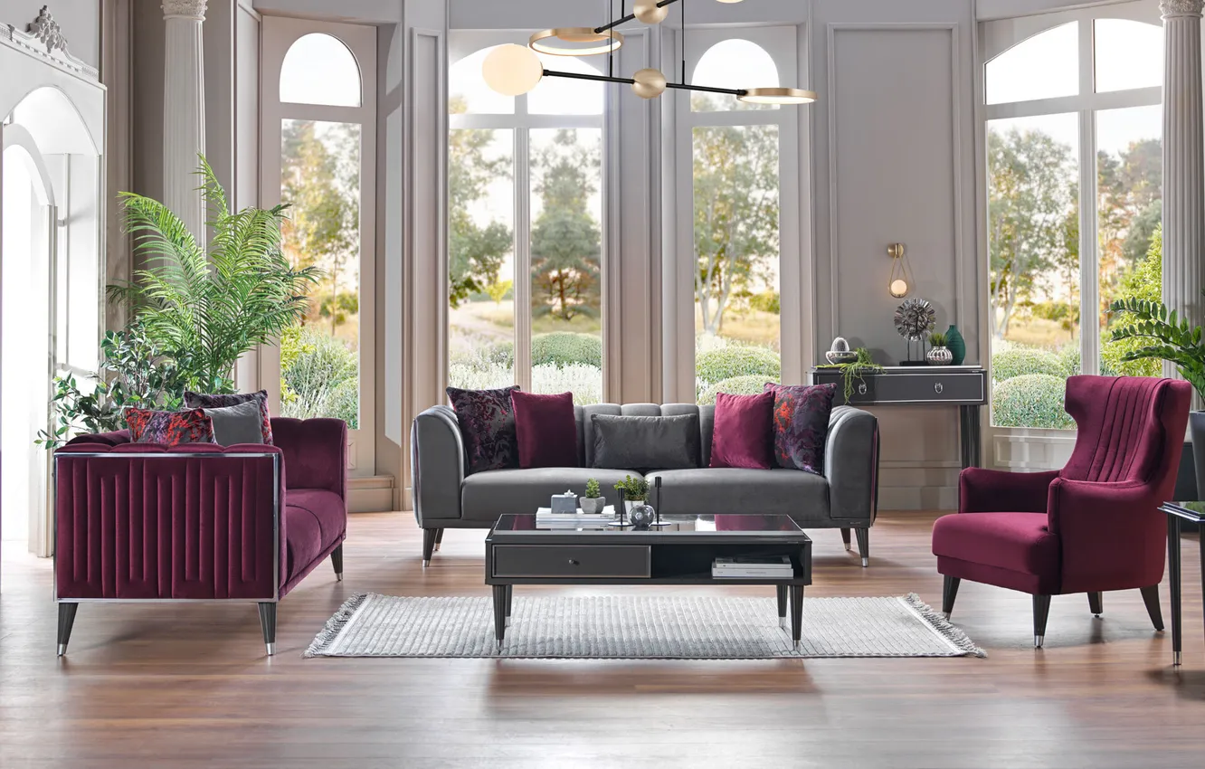 Photo wallpaper design, style, room, Villa, plant, interior, living room, upholstered furniture