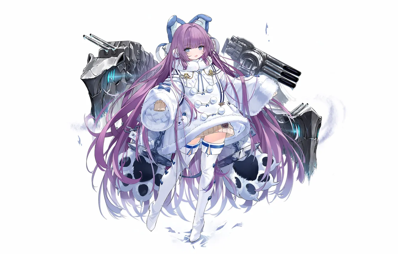 Photo wallpaper girl, thighhighs, long hair, anime, blue eyes, beautiful, coat, attractive