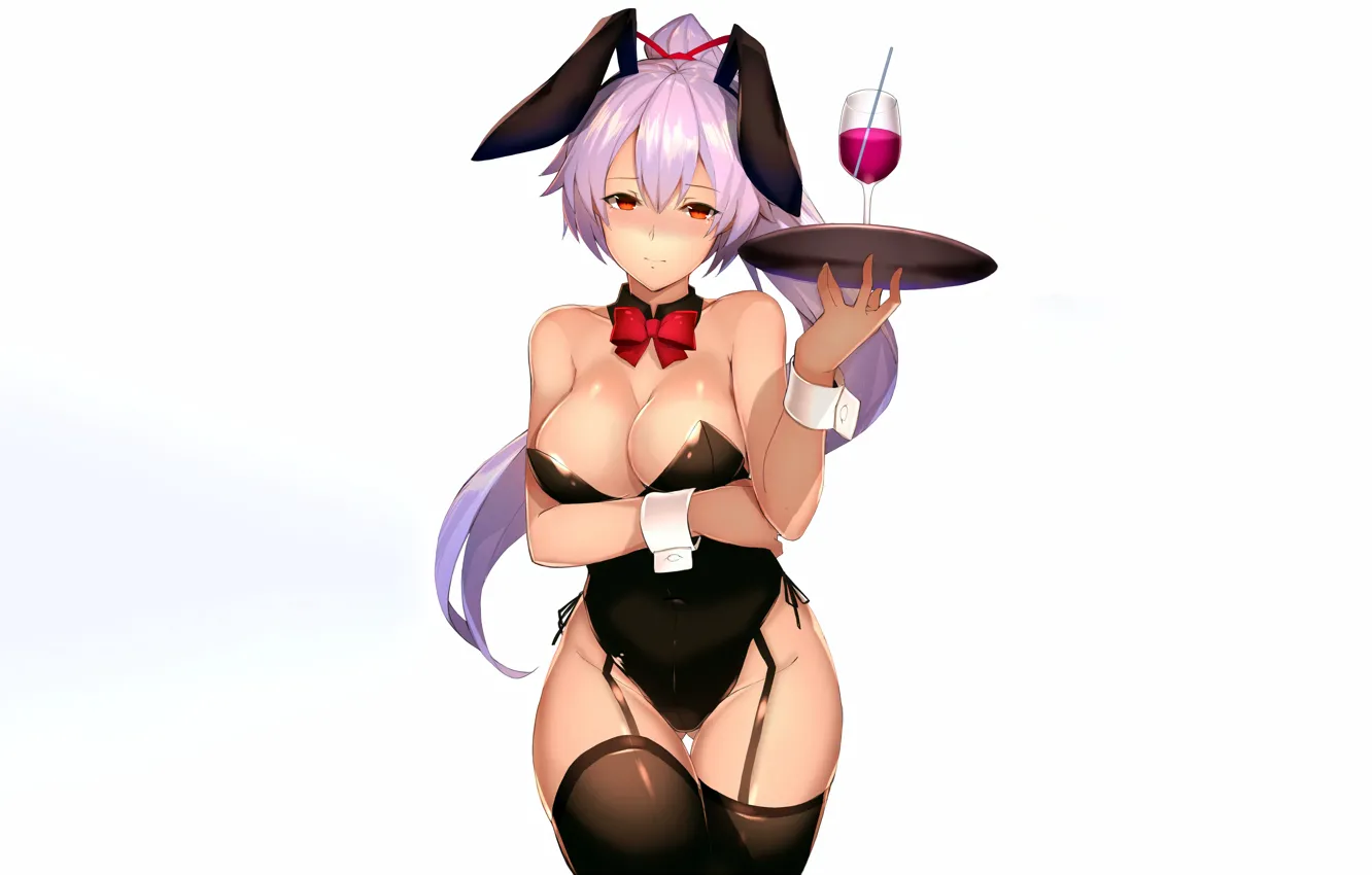 Photo wallpaper girl, sexy, cleavage, thighhighs, pink hair, long hair, boobs, anime