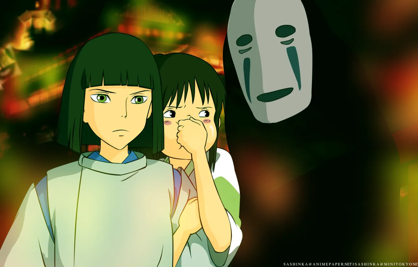 Photo wallpaper children, mask, art, faceless, Hayao Miyazaki, Haku, Spirited Away, Spirited away