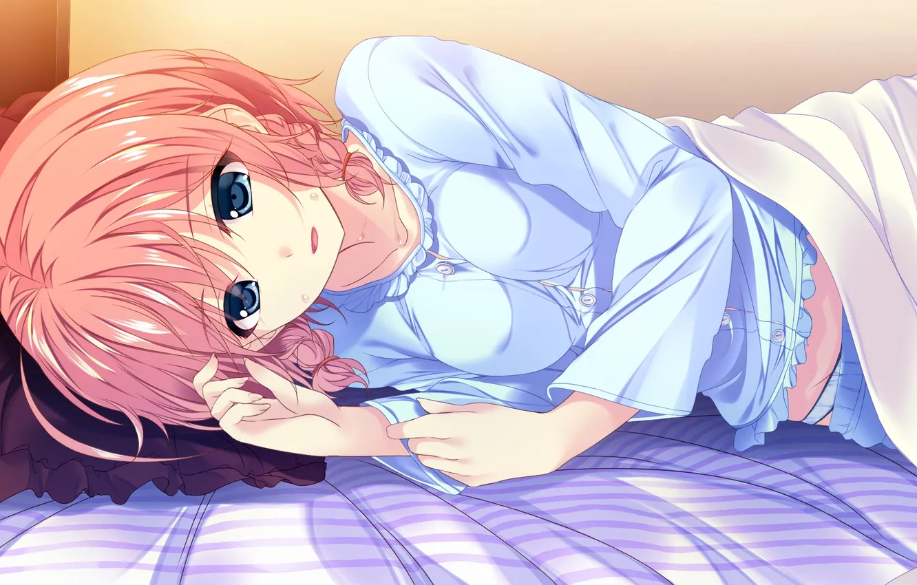 Photo wallpaper girl, pose, pillow, bed, blanket, art, Shin Shirogane no Soleil